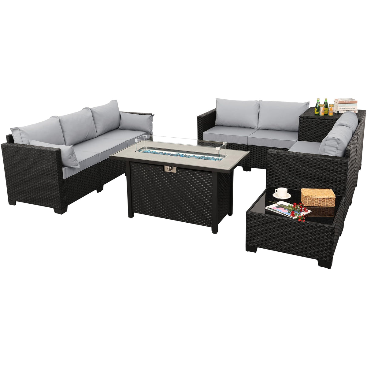 6 PCS Patio Furniture Set with Fire Table and Storage Box S79325