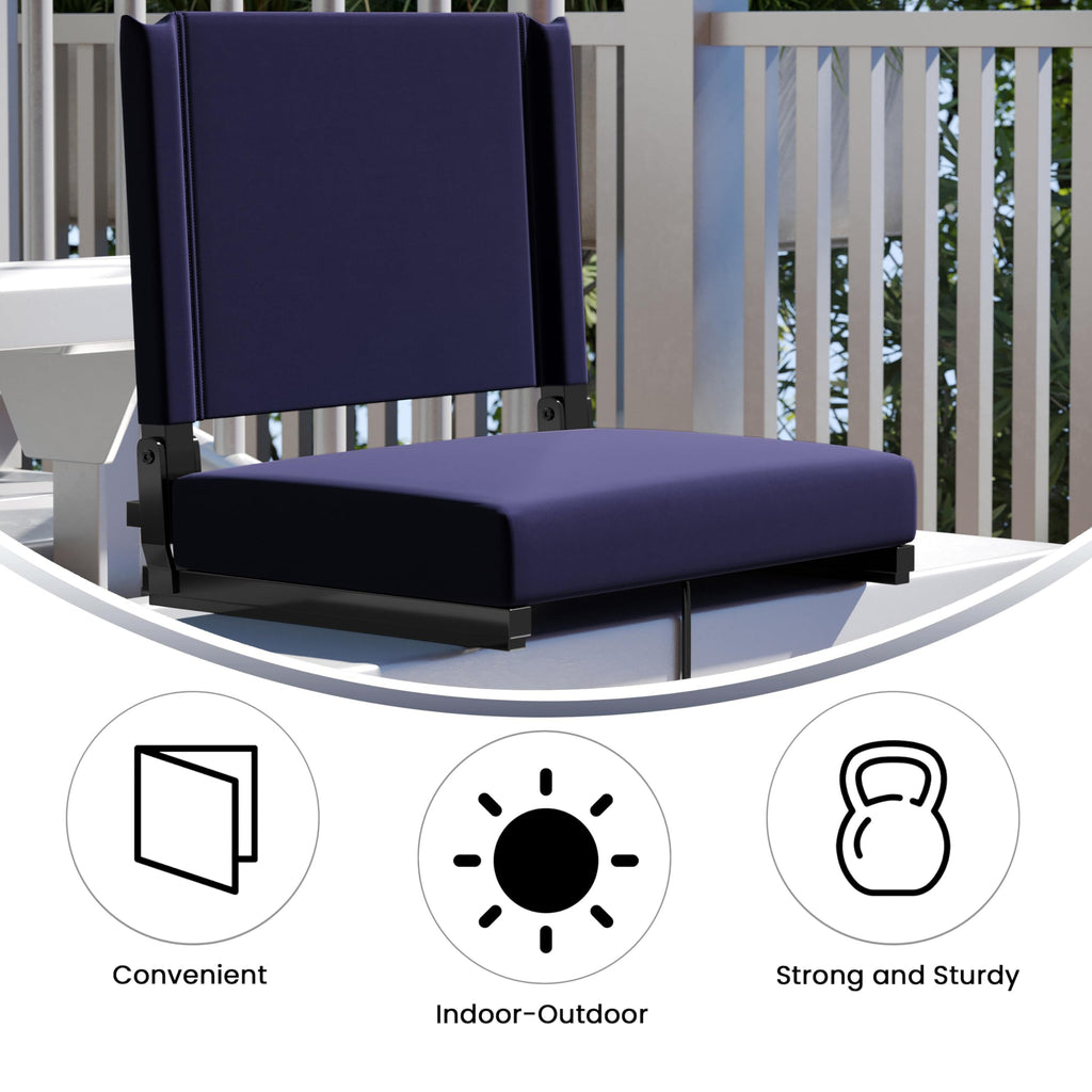 Portable Folding Padded Stadium Chair with Carrying Handle, Navy L8202