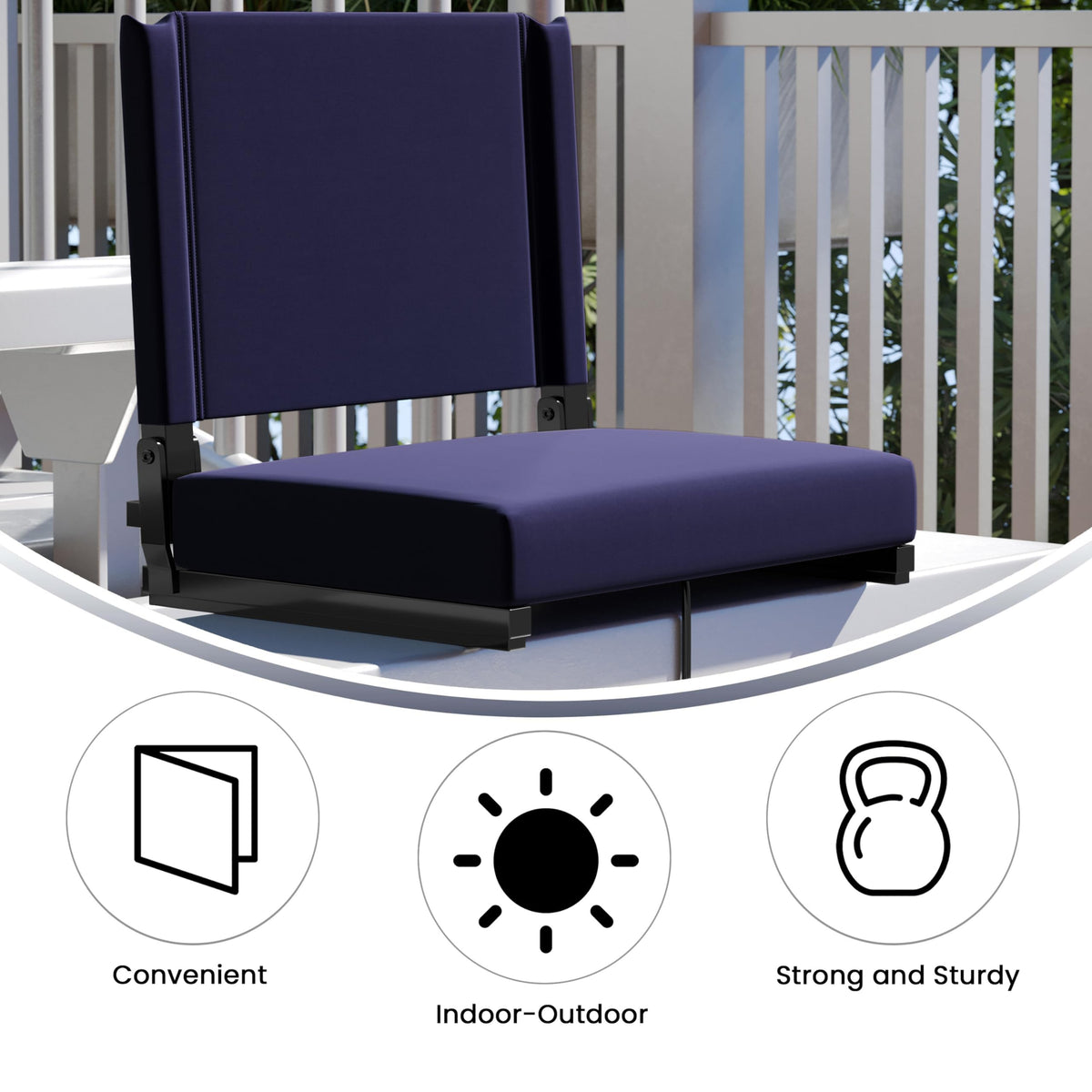 Portable Folding Padded Stadium Chair with Carrying Handle, Navy L8202