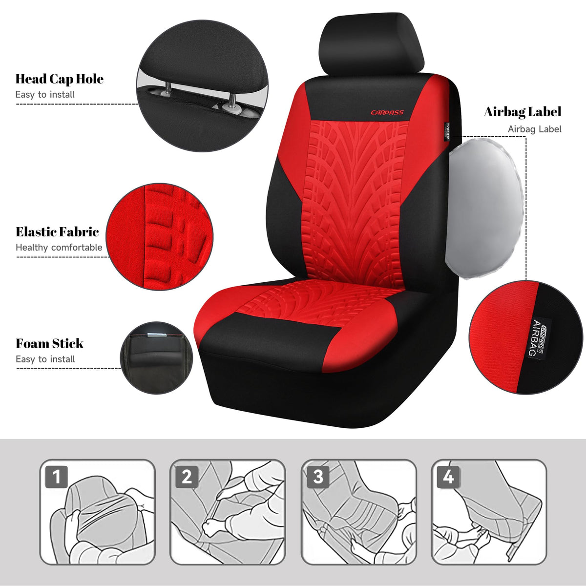 Car Seat Covers Full Sets Black Red H1486