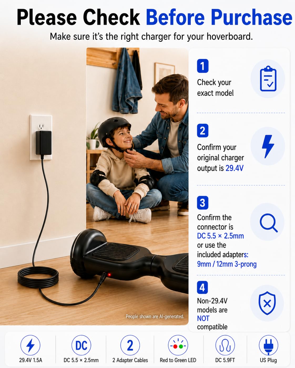 29.4V 1.5A Hoverboard and Electric Scooter Charger X74468