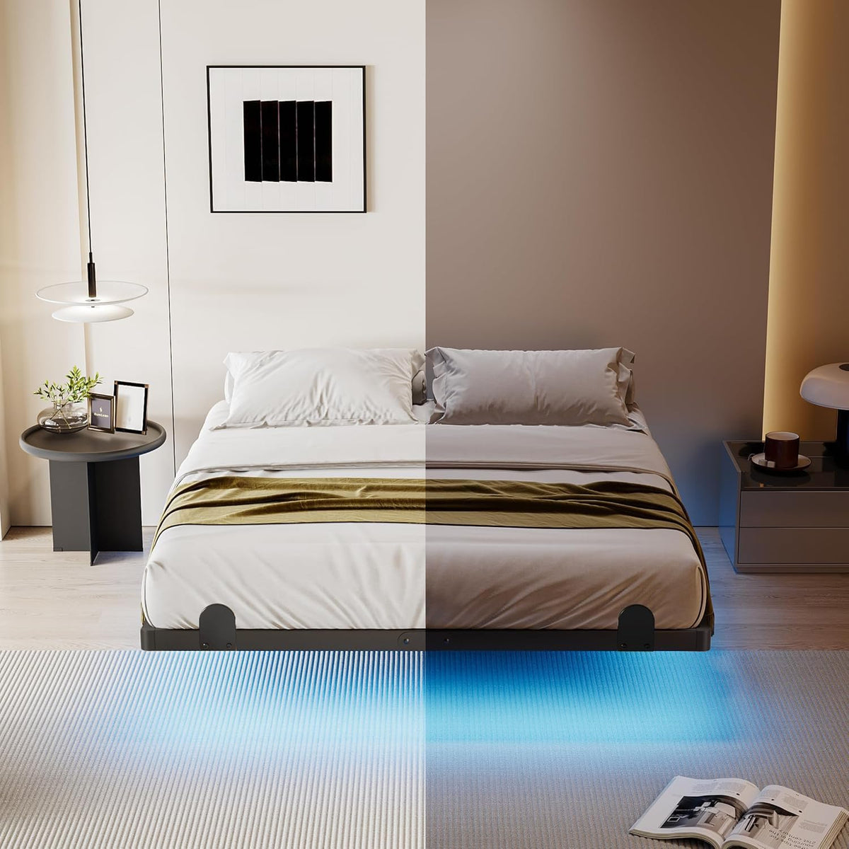 14 Inch Full Bed Frame with LED Lights and Charging Station D16550