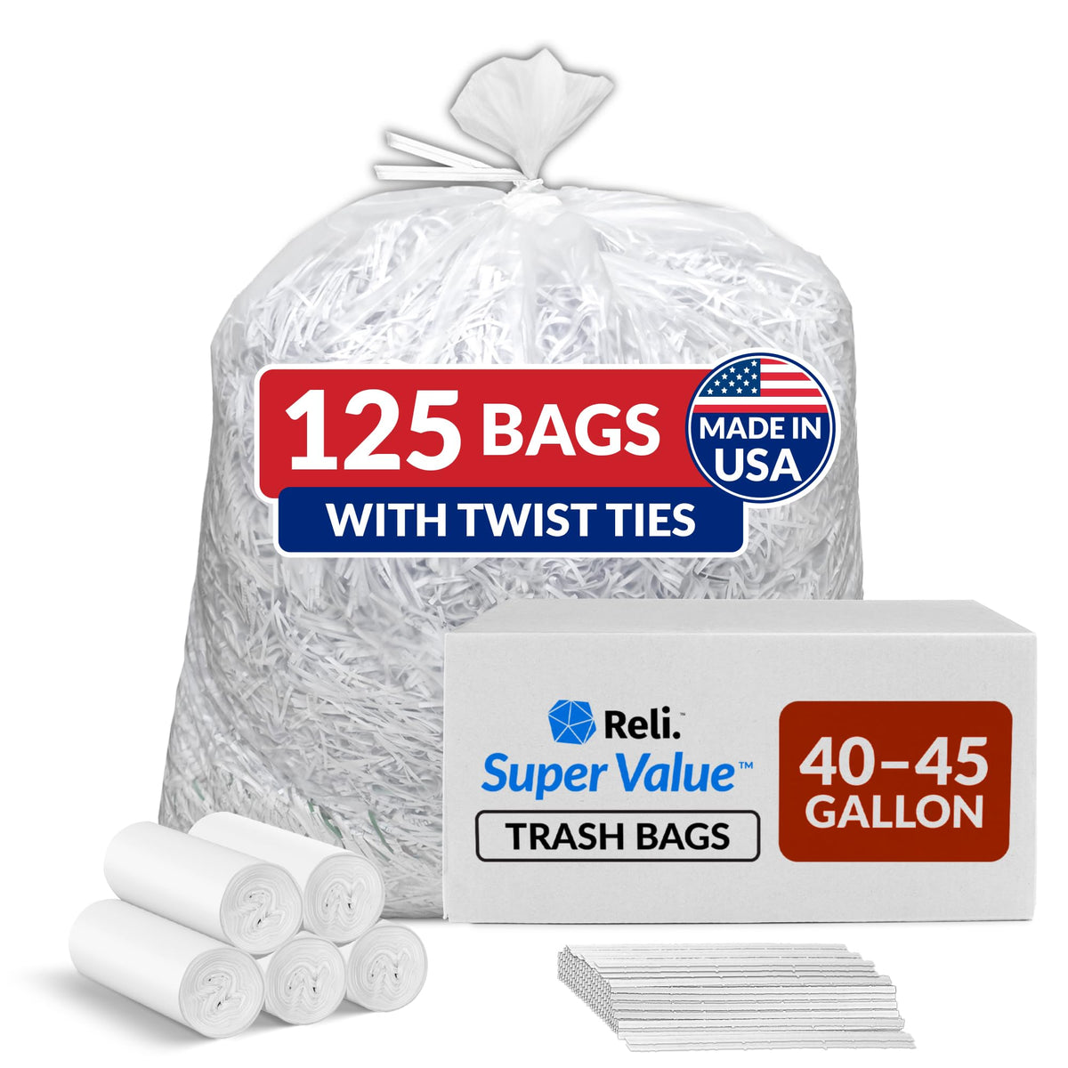 Clear Heavy Duty Trash Bags with Twist Ties 125 Count Z847