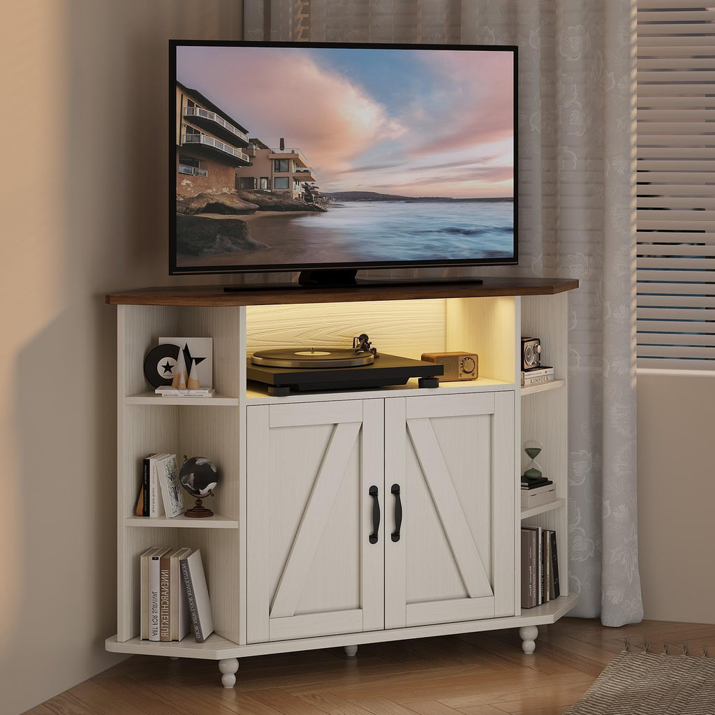 White Corner TV Stand with Storage D509552