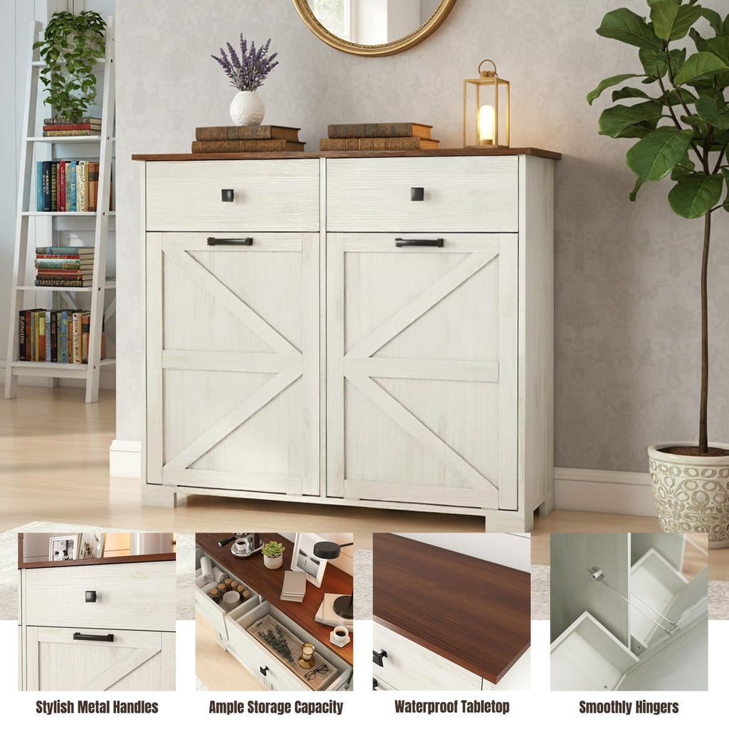 White Tilt Out Trash Can Cabinet R27172