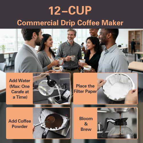 12-Cup Commercial Drip Coffee Maker with 2 Carafes T765