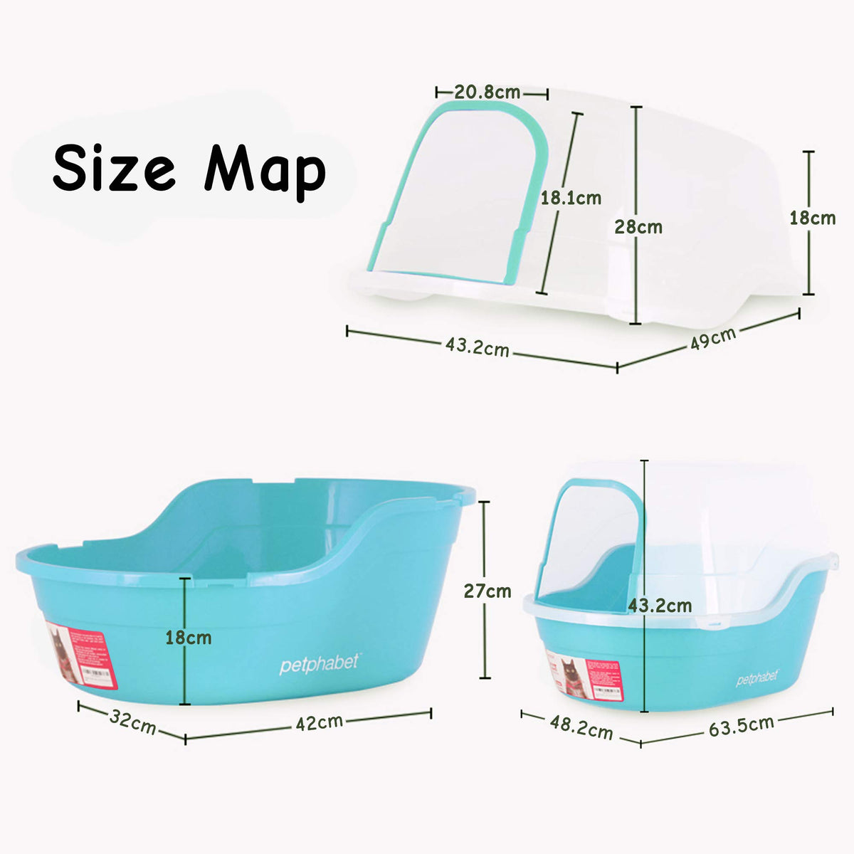 Jumbo Extra Large Teal Hooded Cat Litter Box Z619002