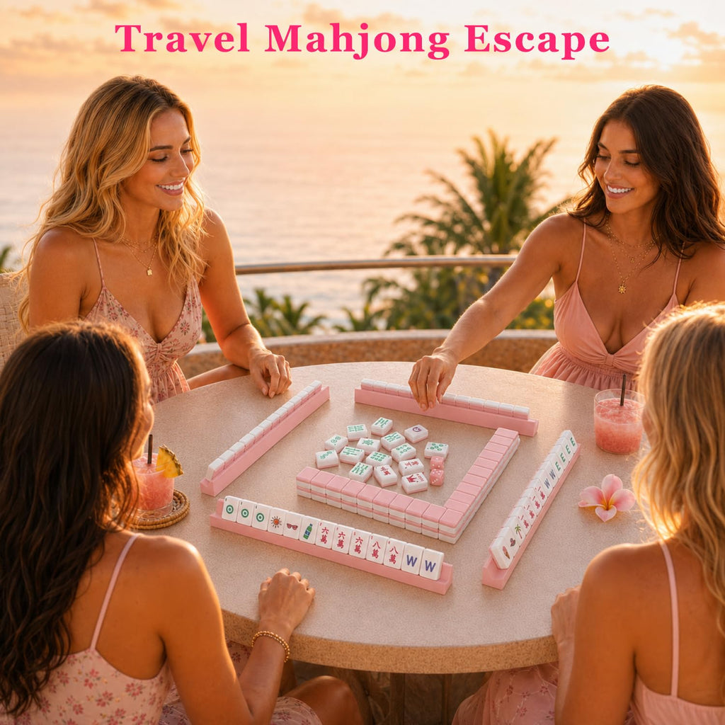 Pink Mini Travel Mahjong Tile Set with Racks and Bag G47350