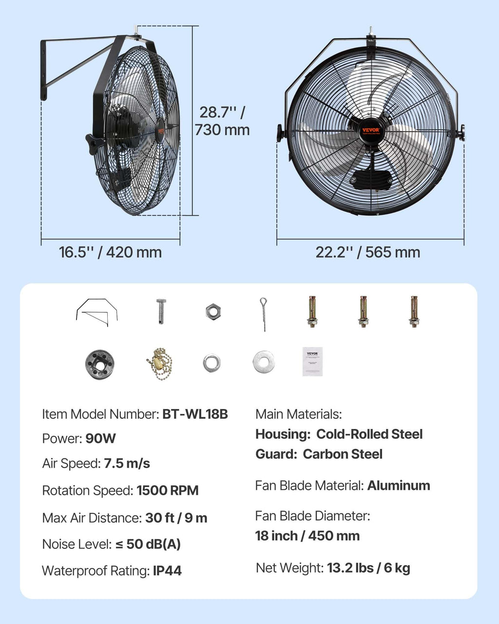 18 Inch 3-speed Wall Mounted Metal Fan U6054