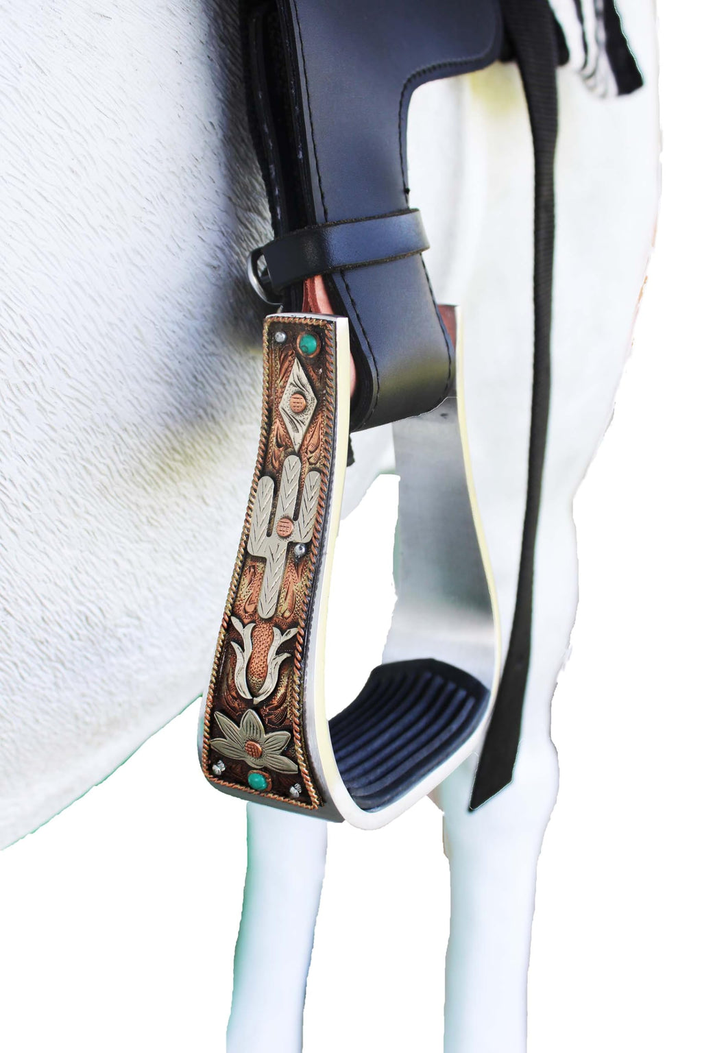 5" Aluminum Antique Copper Engraved Western Saddle Stirrups N3082