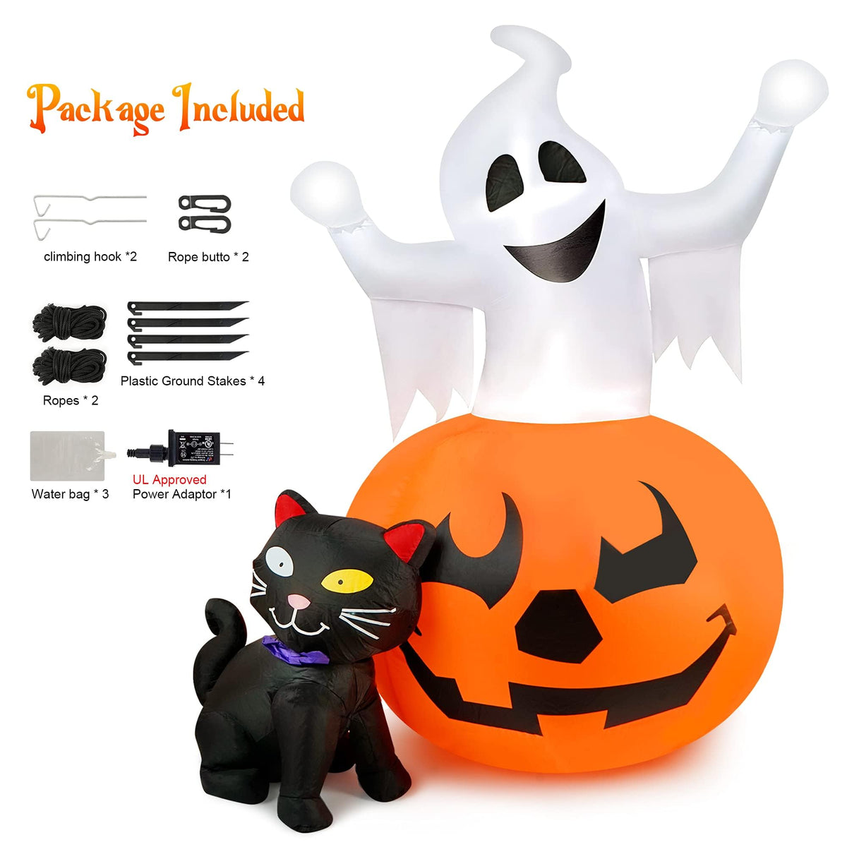 5 FT Halloween Inflatables Outdoor Ghost Pumpkin Black Cat Decor H139