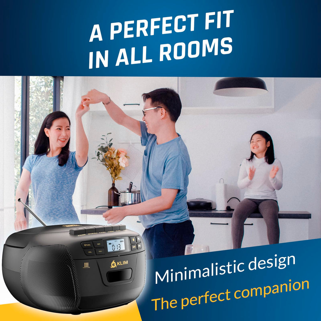 Black CD Cassette Player Boombox with Bluetooth and AM FM Radio H7056