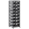 Black 8 Drawer Metal Rolling Storage Cart with Wood Tabletop E5583