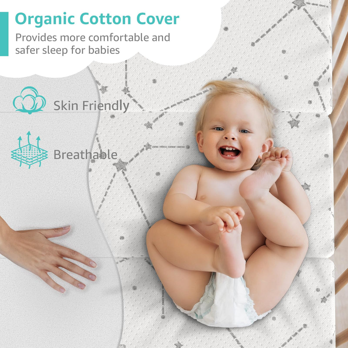 Organic Cotton Trifold Pack and Play Mattress Pad B737