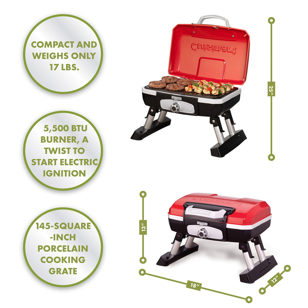 Portable Tabletop Propane Gas Grill & Refillable 1LB Propane Cylinder Tank U32225