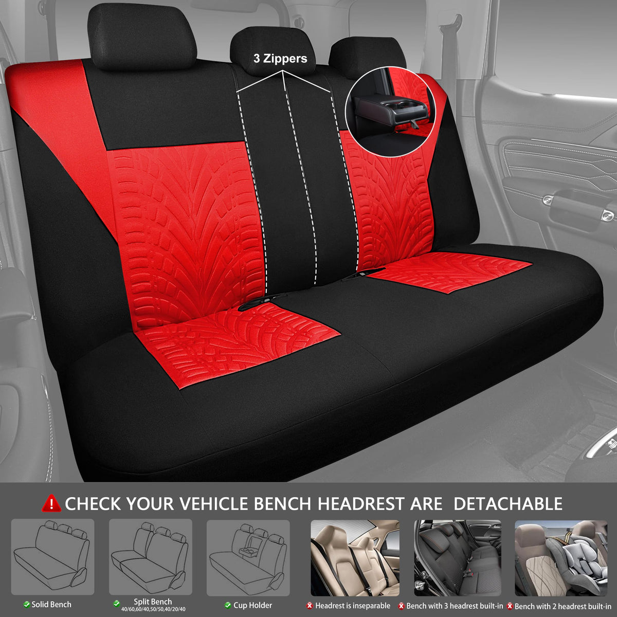 Car Seat Covers Full Sets Black Red H1486