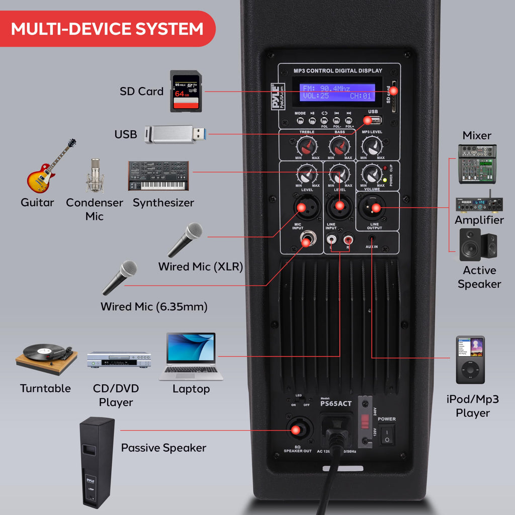 2000W Bluetooth PA Speaker System with LED Lights and Tripod Stands C260713