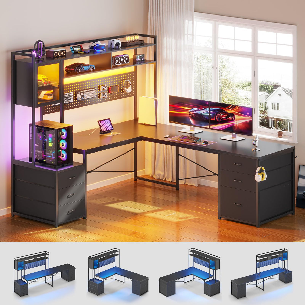 L Shaped Gaming Desk with 6 Drawers X789742