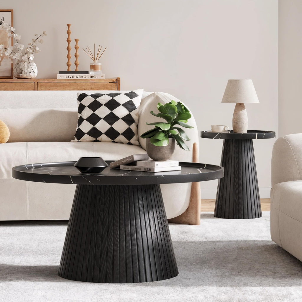 Black Marble Veneer Nesting Coffee Table Set of 2 K3316