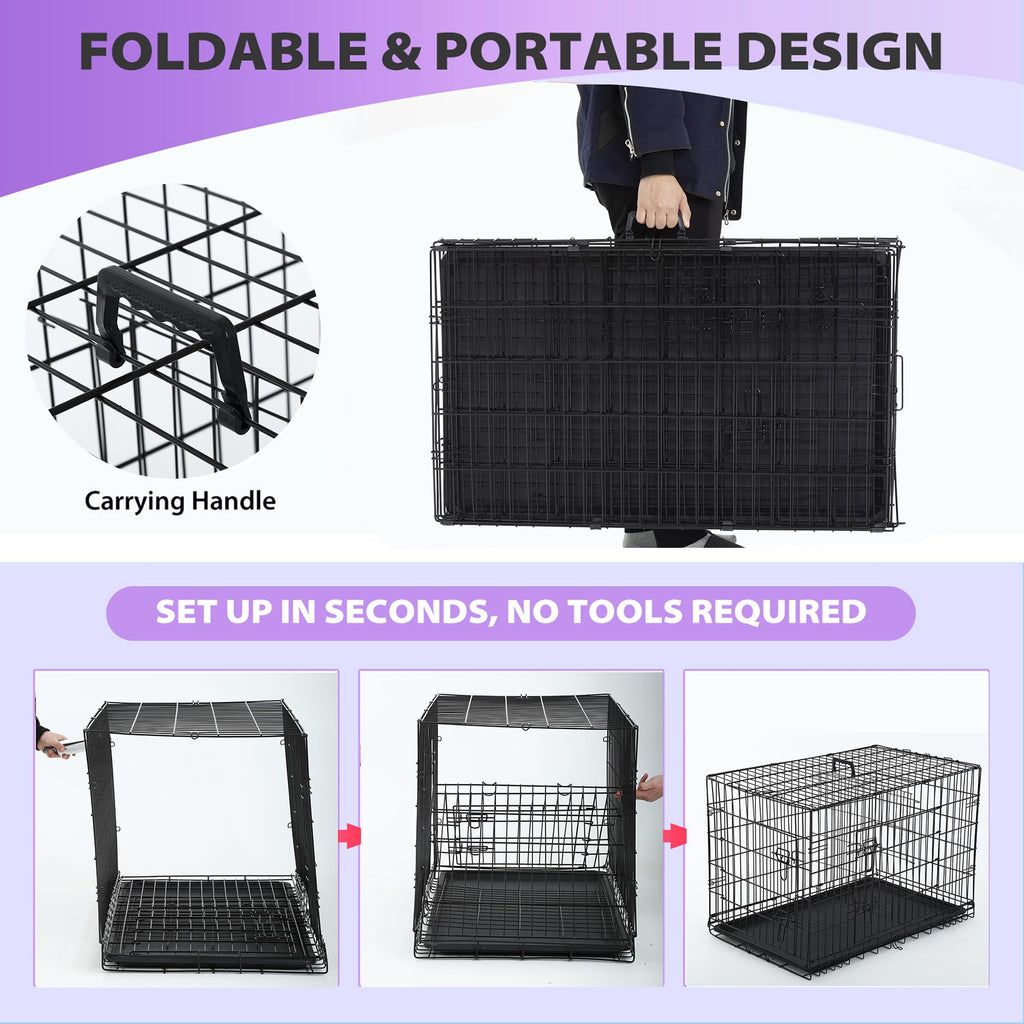 Black Foldable Metal Dog Crate T407