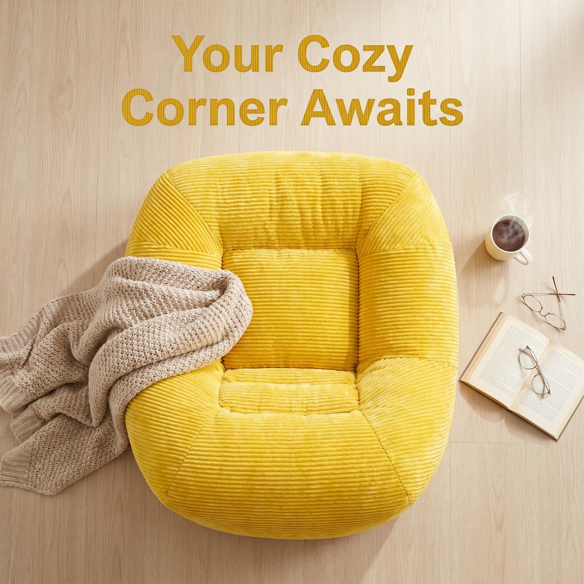Oversized Corduroy Memory Foam Bean Bag Chair J733