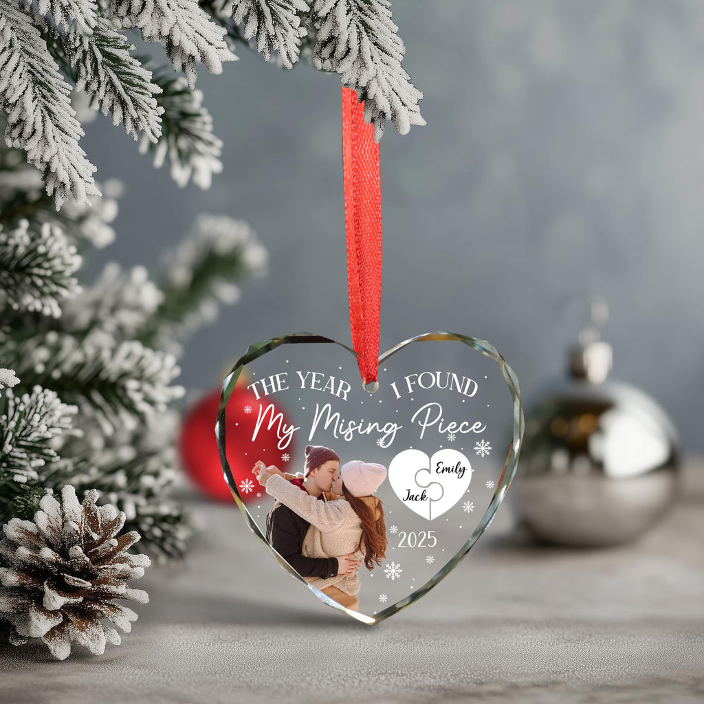 Personalized Couple Heart Glass Ornament Y698
