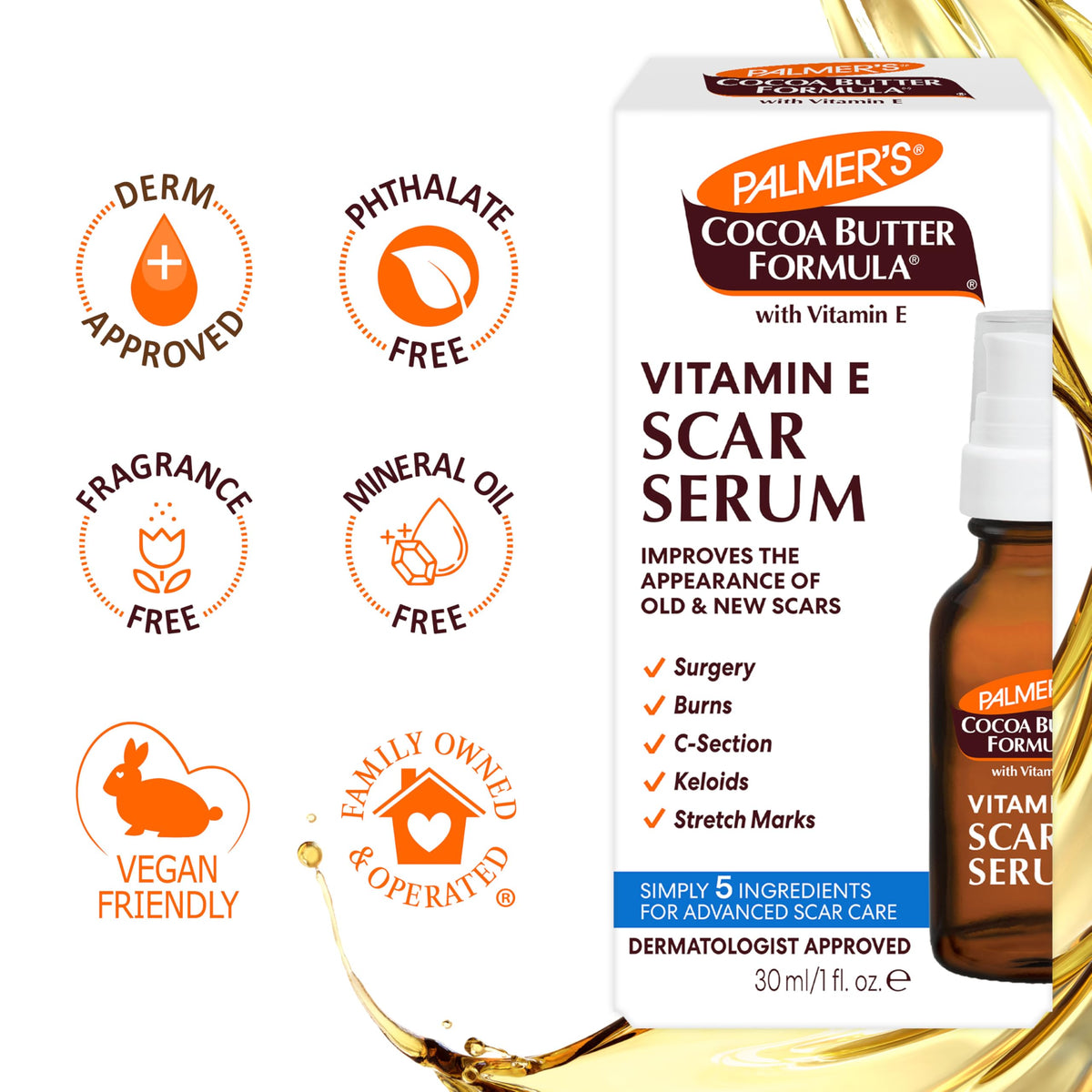 Fragrance Free Cocoa Butter Scar Serum with Vitamin E 1 Oz R526