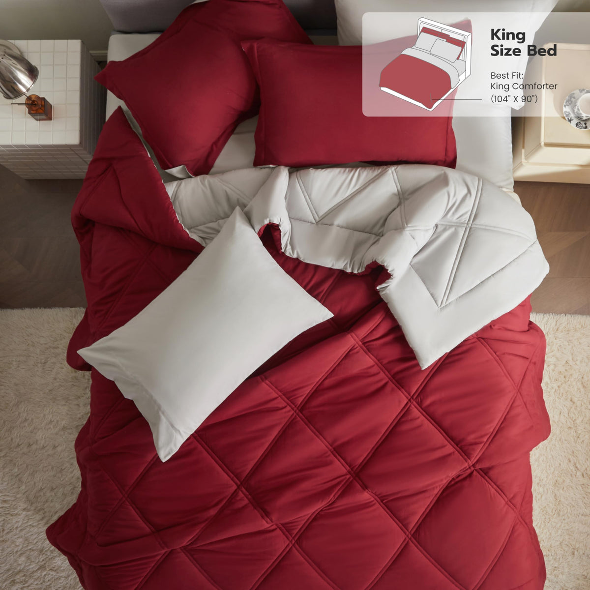 King Size 7 Pieces Red Bedding Set with Sheets S5286