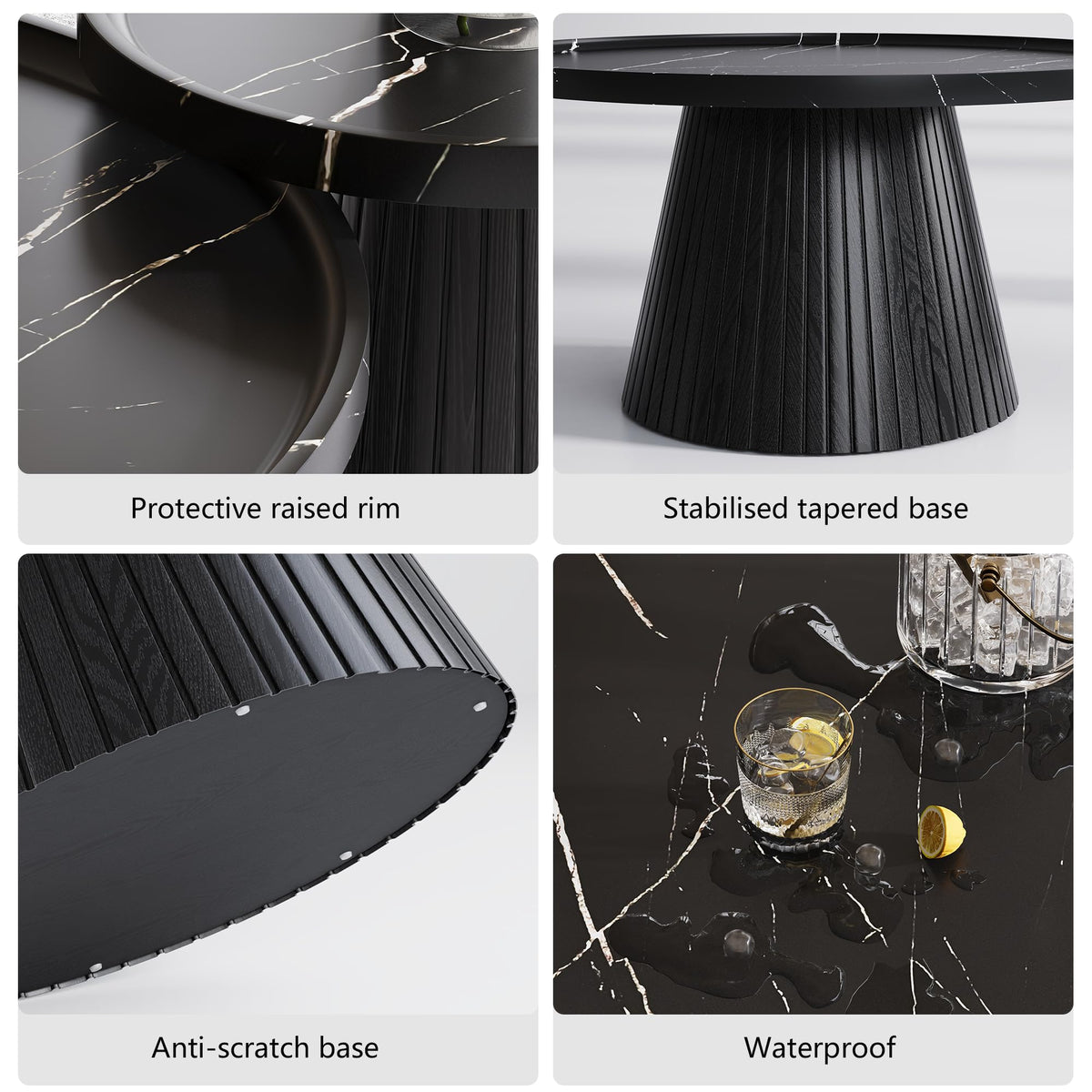 Black Marble Veneer Nesting Coffee Table Set of 2 K3316
