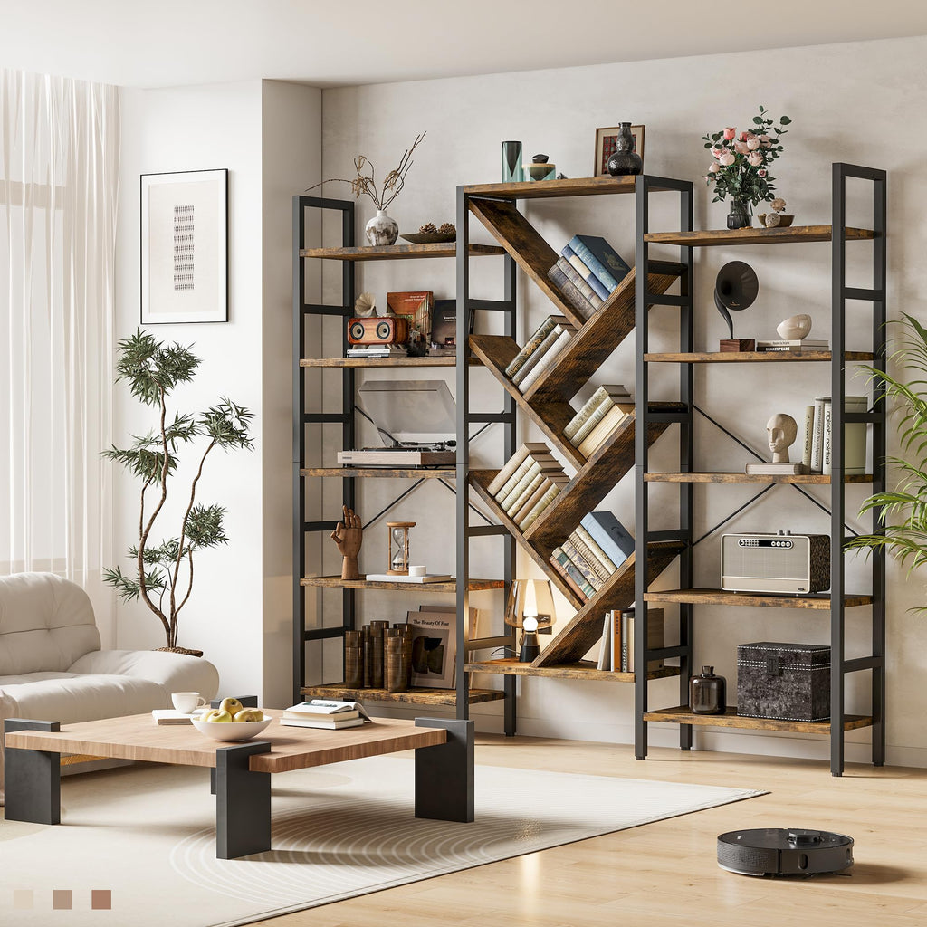 70x70 5 Tier Wooden Bookcase with 17 Open Shelf J98672