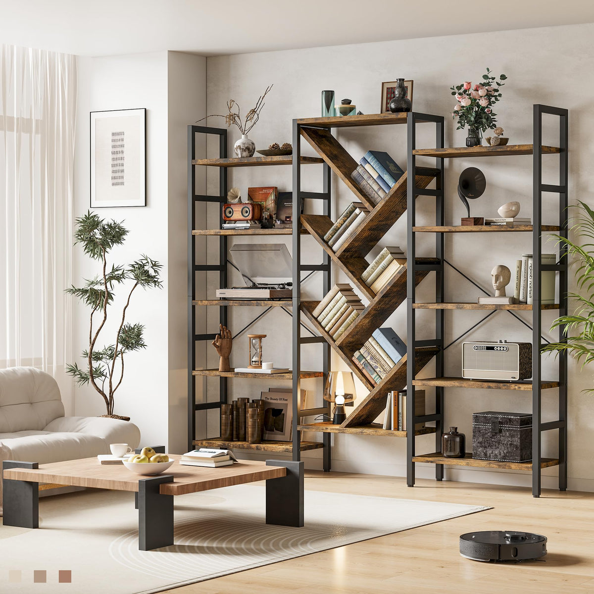 70x70 5 Tier Wooden Bookcase with 17 Open Shelf J98672