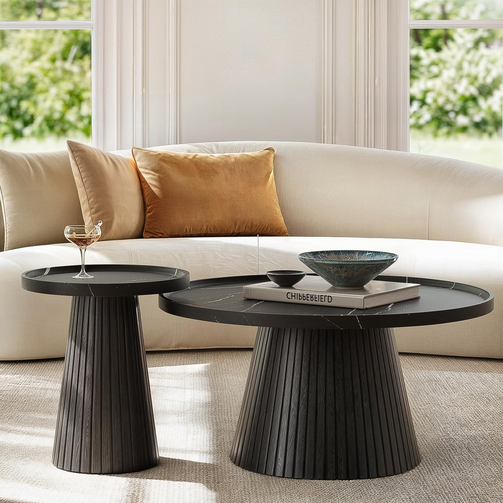 Black Marble Veneer Nesting Coffee Table Set of 2 K3316