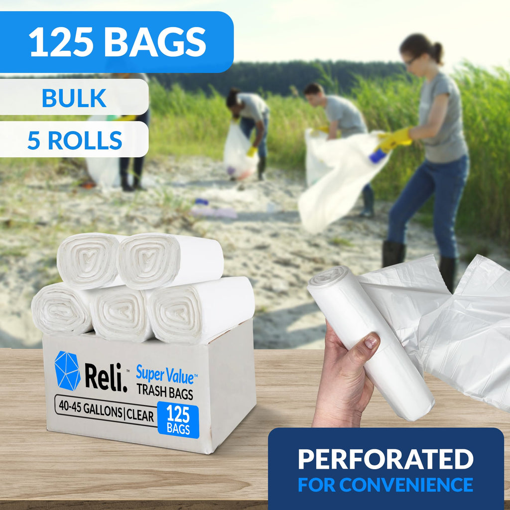 Clear Heavy Duty Trash Bags with Twist Ties 125 Count Z847