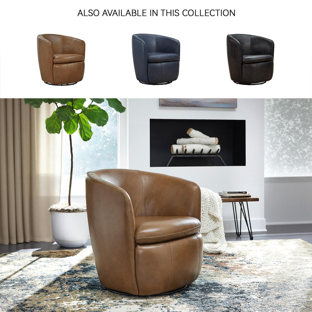 Top Grain Leather Swivel Barrel Chair P398330