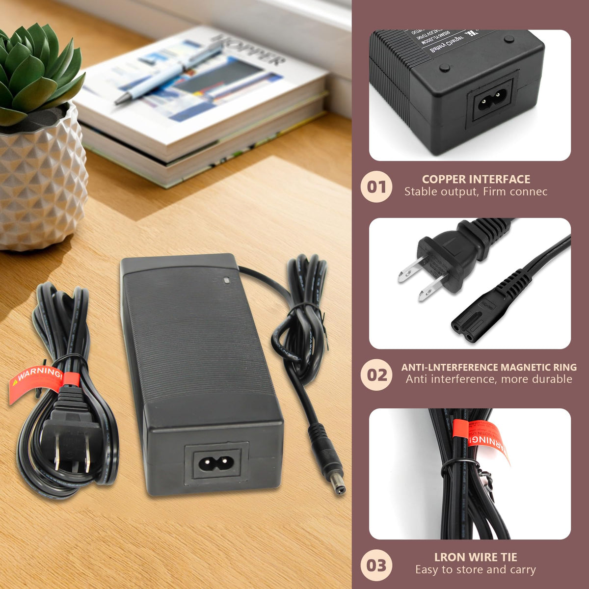 54.6V 2A Lithium Battery Charger with 5 Adapter Plugs D630
