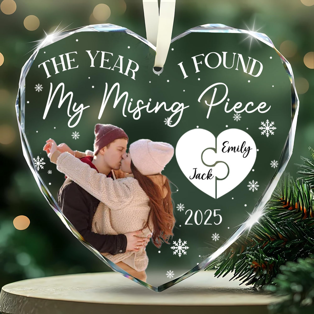 Personalized Couple Heart Glass Ornament Y698
