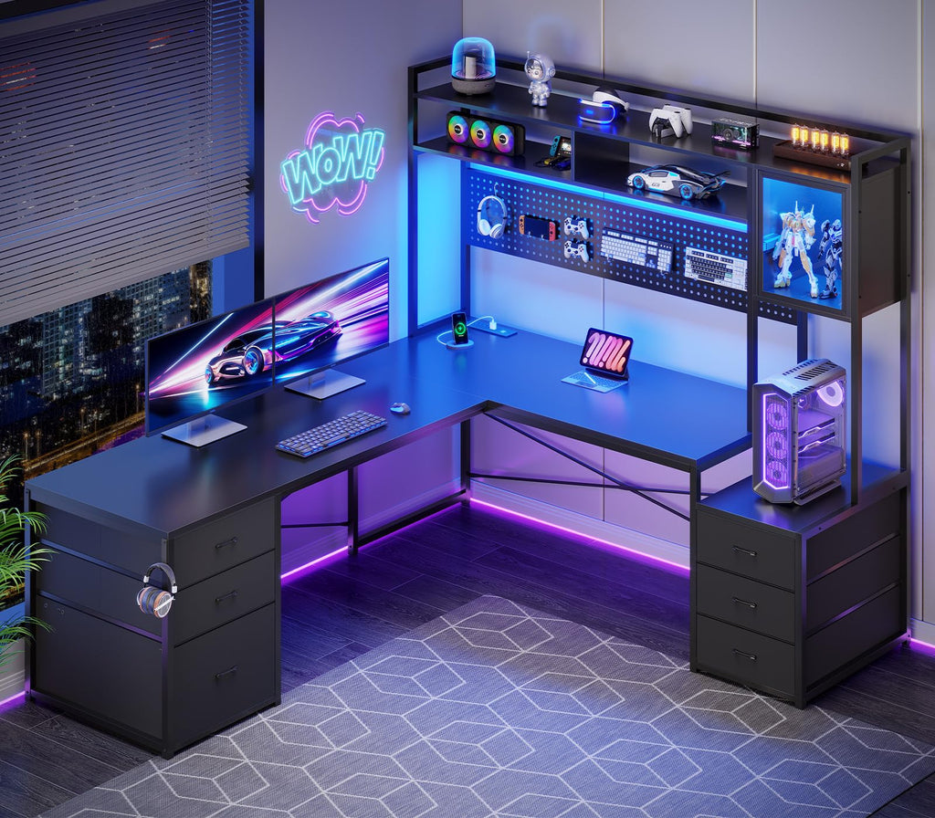 L Shaped Gaming Desk with 6 Drawers X789742