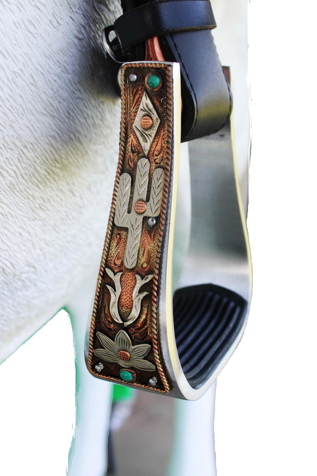 5" Aluminum Antique Copper Engraved Western Saddle Stirrups N3082