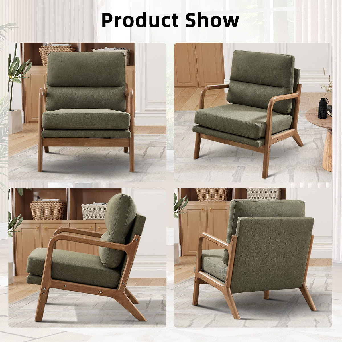 Mid Century Modern Linen Accent Chair Set of 2 J500740