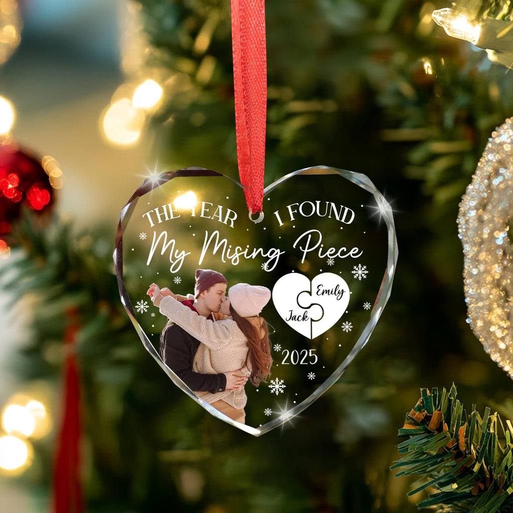 Personalized Couple Heart Glass Ornament Y698