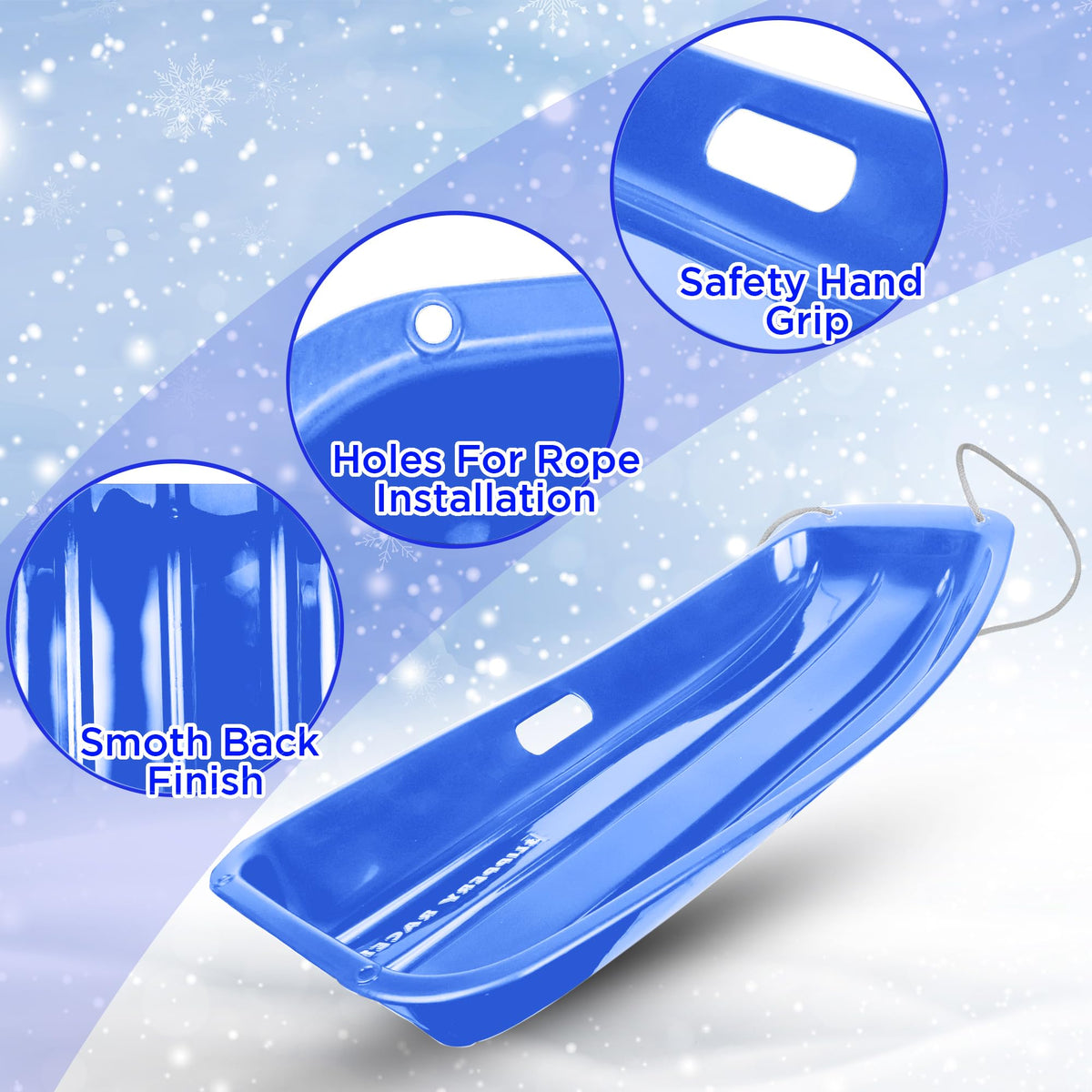 Kids Plastic Toboggan Snow Sled with Pull Rope 2 Pack I615700