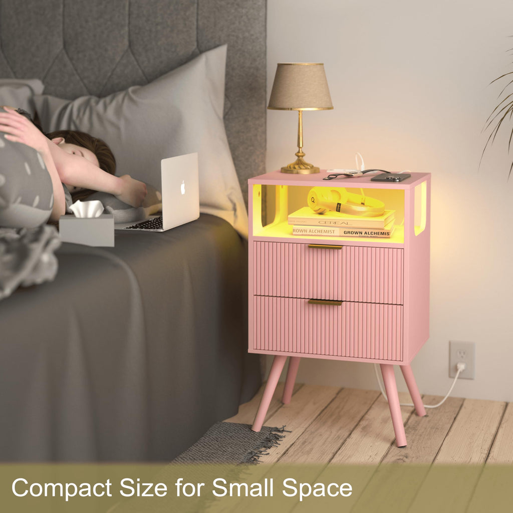 Pink Nightstand with Charging Station and LED Lights H364361
