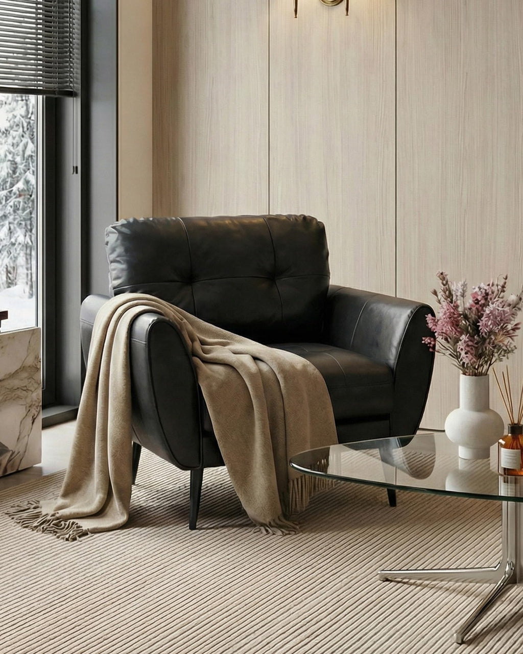 Black Leather Tufted Accent Chair U805