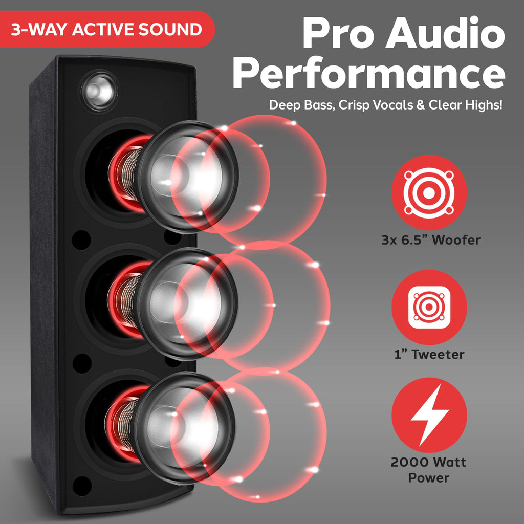 2000W Bluetooth PA Speaker System with LED Lights and Tripod Stands C260713
