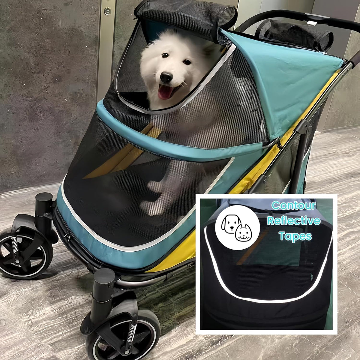 4 Wheel Foldable Dog Stroller with Mesh & Sunroof N739