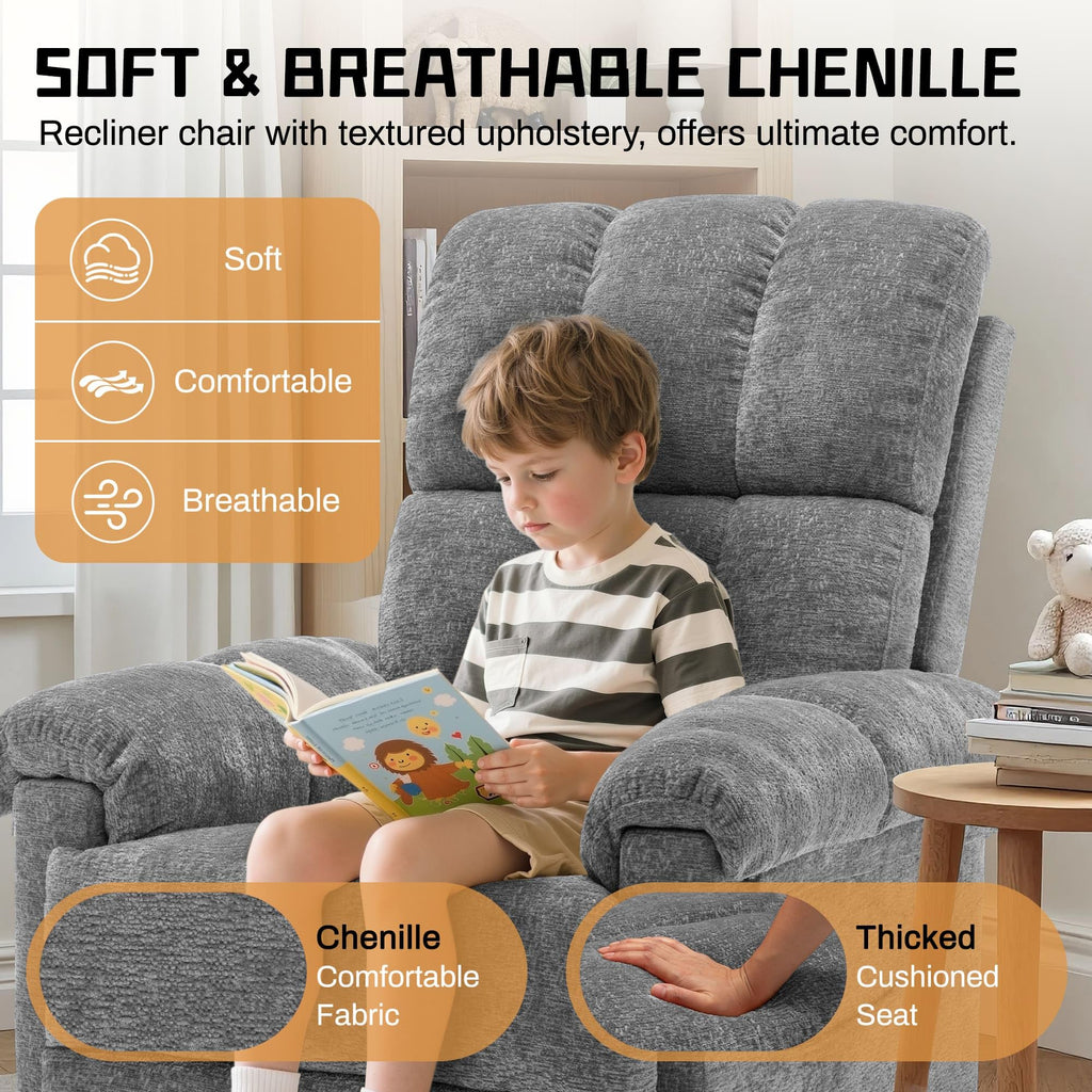 Grey Chenille Swivel Rocker Recliner Chair Z19009