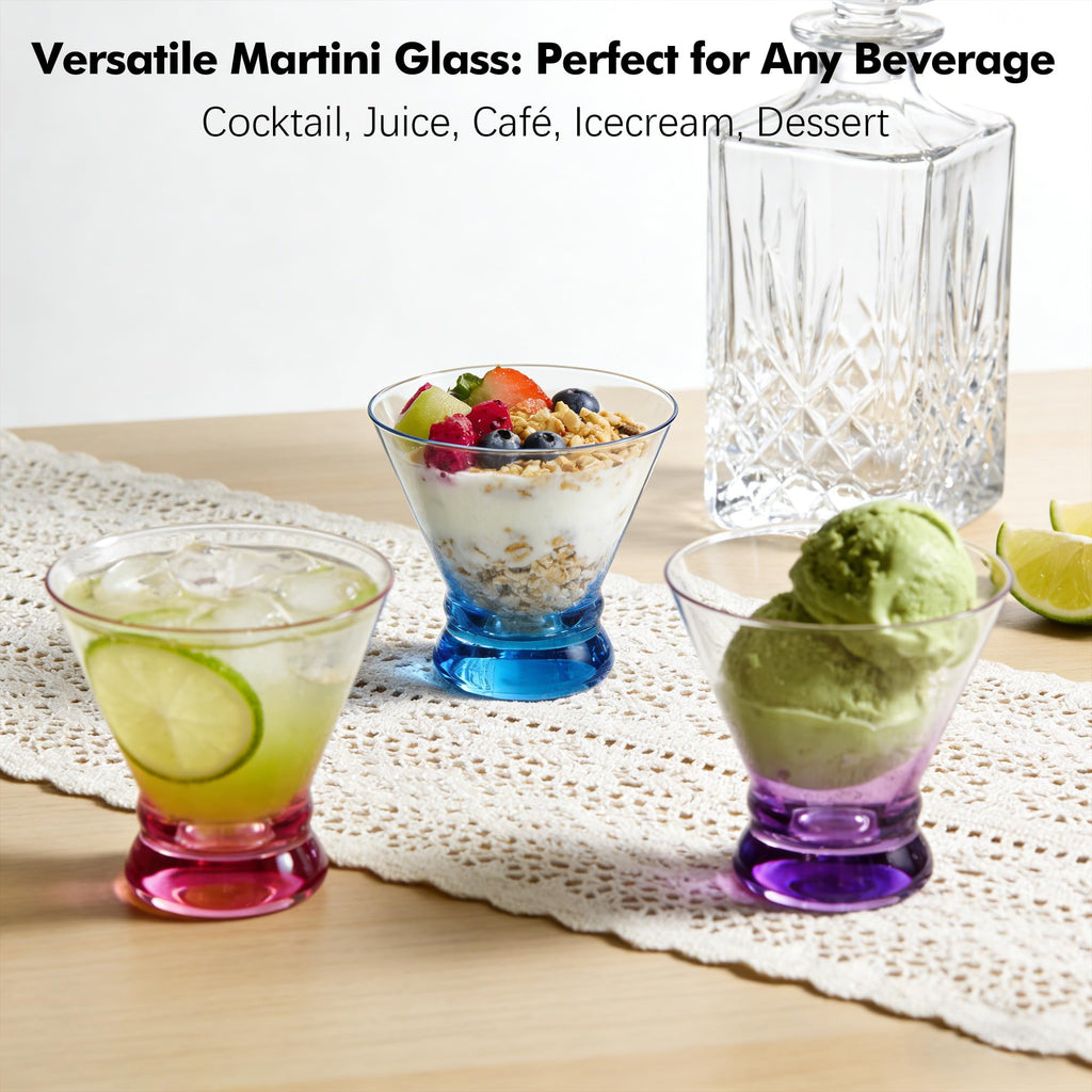 Multi Colored Stemless Martini Glasses Set of 6 R628