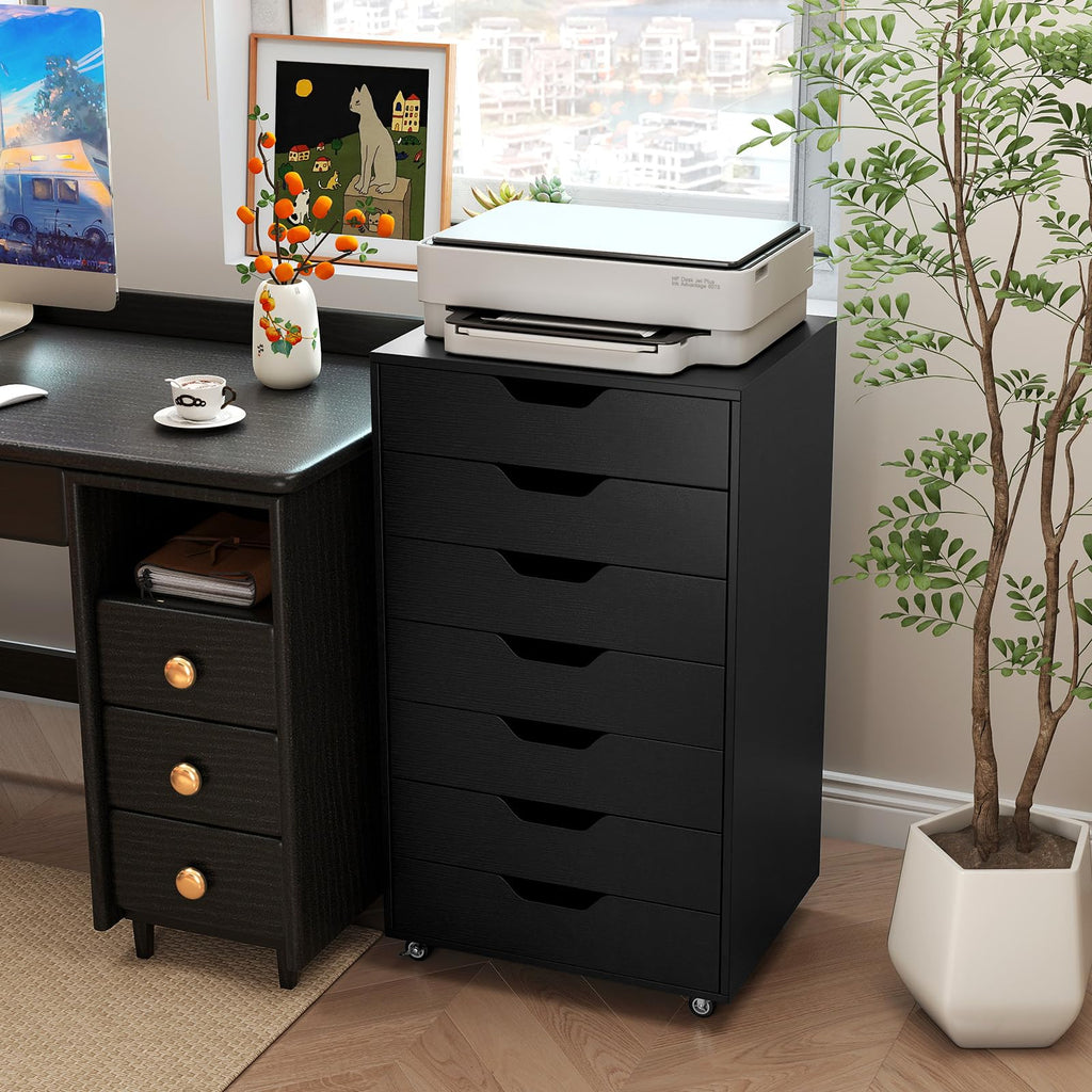 7 Drawer Wooden Storage Cabinet with Casters S927