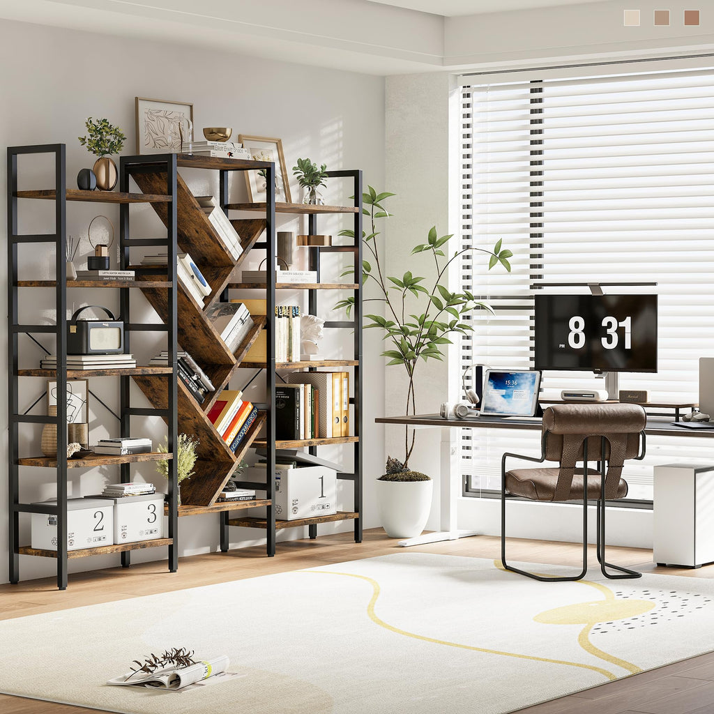 70x70 5 Tier Wooden Bookcase with 17 Open Shelf J98672