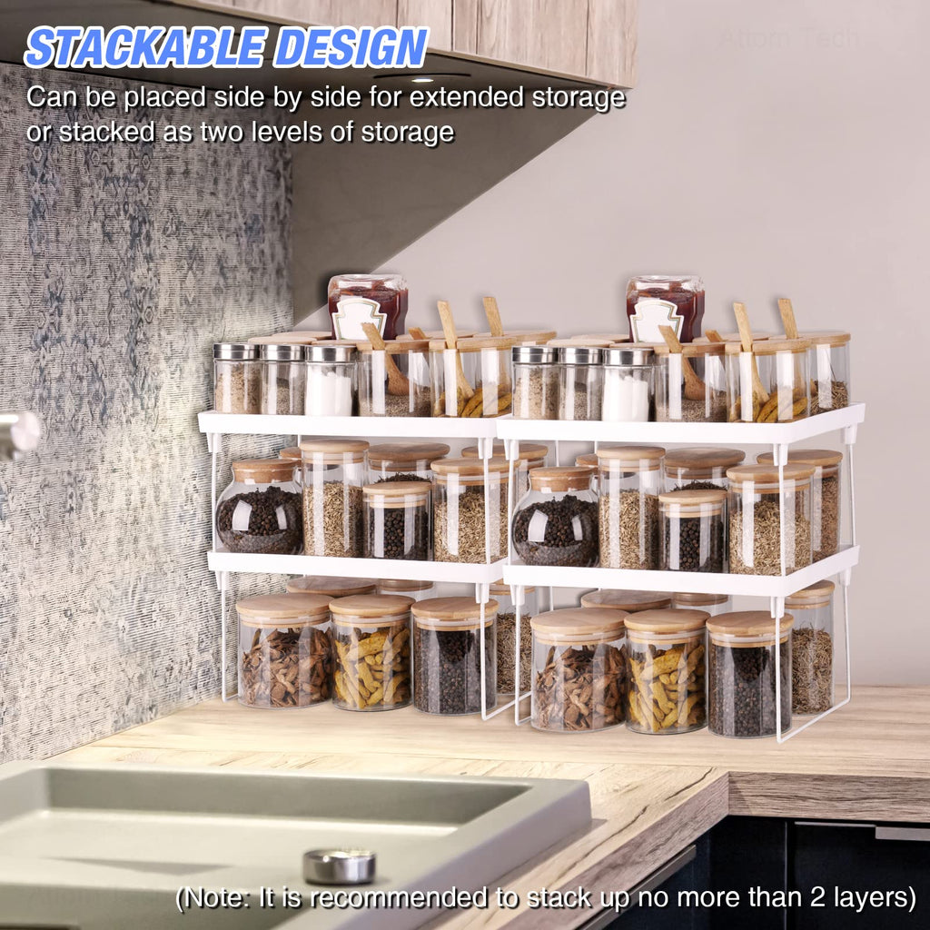 4-Pack Stackable Plastic Kitchen Storage Shelf Foldable Rack White E136866